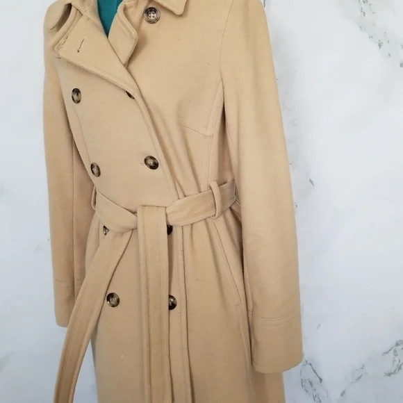 DKNY Tan Wool Blend Pea Coat - Picture 4 of 8